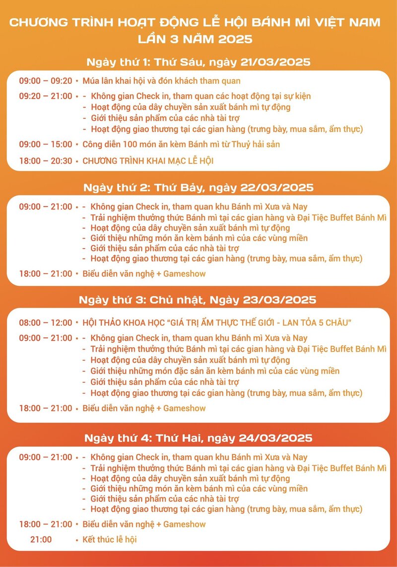 Thông tin các chương trình hoạt động tại Lễ hội Bánh mì năm 2025